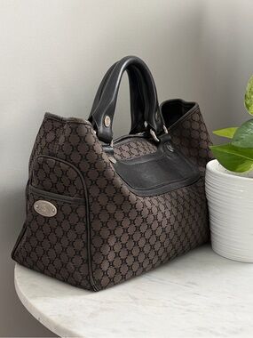 Celine Brown Monogram Hobo with Black Handles Vintage
